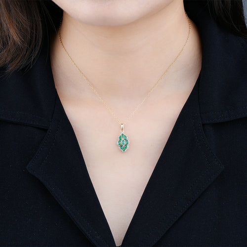 Marquise Shape Emerald and Diamond Necklace