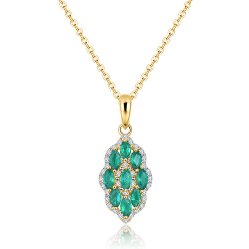 Marquise Shape Emerald and Diamond Necklace