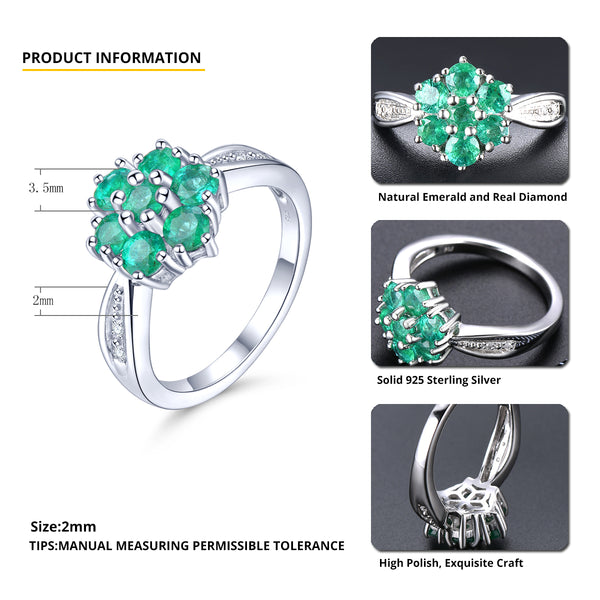 Seven Emerald Round Stones Ring in Silver and Diamond.