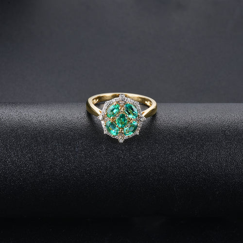 Round Emerald Gemstone Ring (14K Yellow Gold | Diamond)