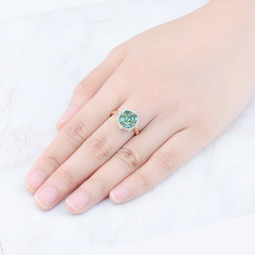Round Emerald Gemstone Ring (14K Yellow Gold | Diamond)