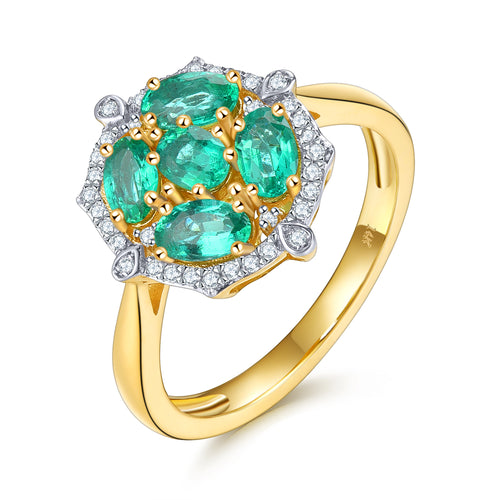 Round Emerald Gemstone Ring (14K Yellow Gold | Diamond)