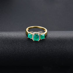 Three Octagon Emerald Stones Ring