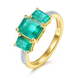 Three Octagon Emerald Stones Ring