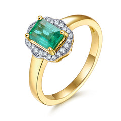 Gold Emerald and Diamond Ladies Ring